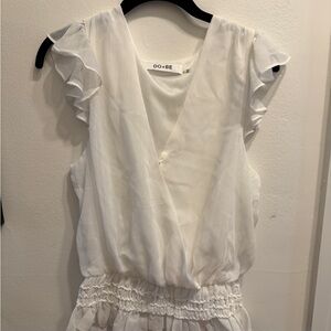 DO+BE White Ruffle Sleeve Surplice Blouse